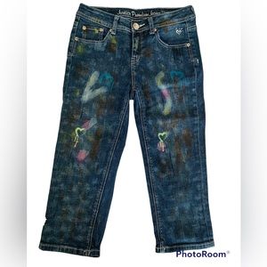 Justice Premium Capri Simply Low Crop Jeans Girls Size 14R Multicolor Blue